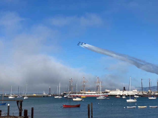 Blue Angels flying over San Franciso Bay